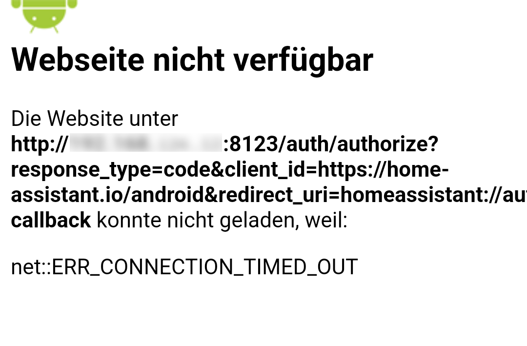 A screenshot from the home assistant Android App containing an error message that occurred after I installed a custom CA on my Android device