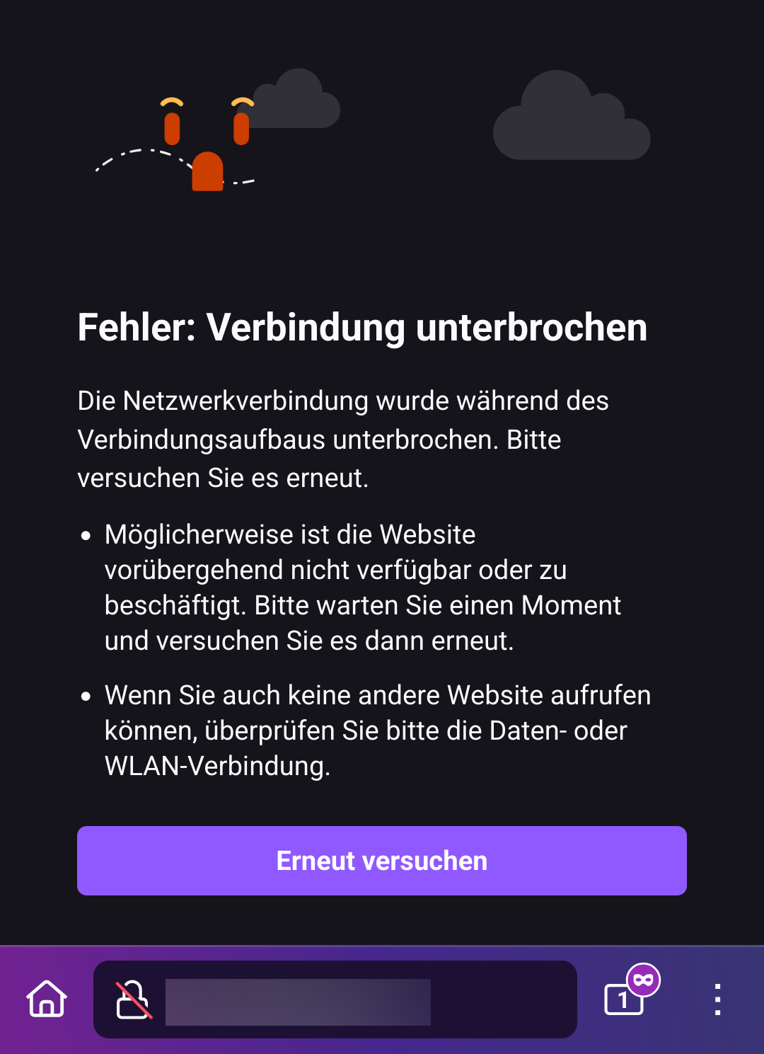 A screenshot from the firefox browser attempting to connect to a WLED Device. Showing an Error that occurred after I installed a custom CA on my Android device