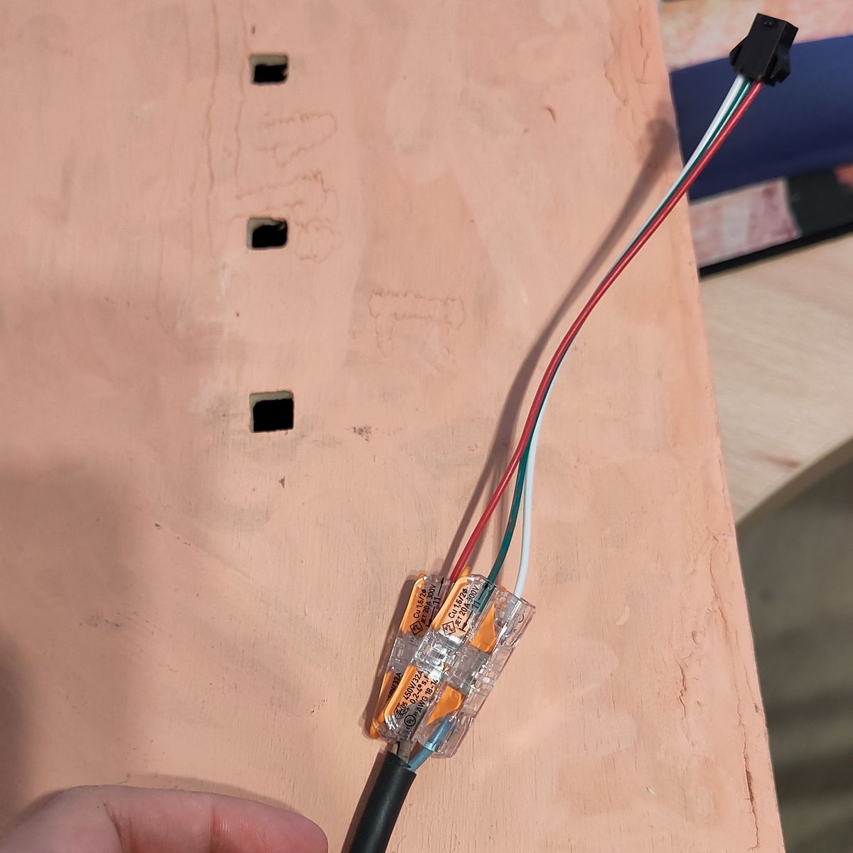 Erster Testaufbau der JST-Verbindung mit WAGO-Klemmen