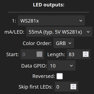 WLED LED-Konfiguration mit Pixel-Mapping und Gesamtanzahl der LEDs