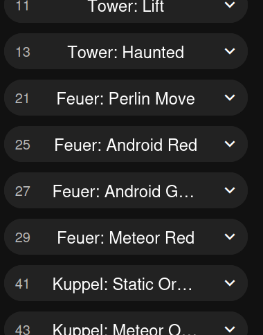 WLED Preset-Liste mit gespeicherten Lichtszenen für den Pharos