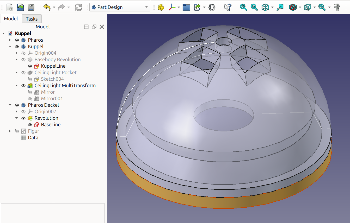 FreeCAD: Gesamtdatei der Kuppel und des Deckels.